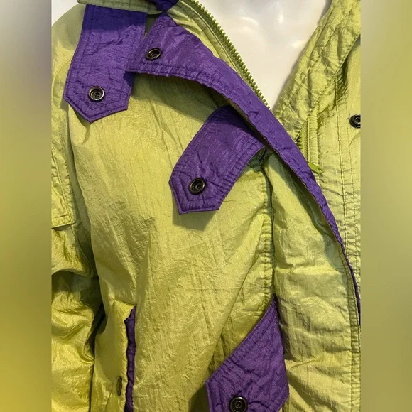 Rare Vintage Prezzia 1980’s Sz M Lime Green & Purple Ski Jacket Retro Funky Cool - Picture 2 of 8